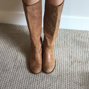 Distressed Steve Madden tan leather knee high boot